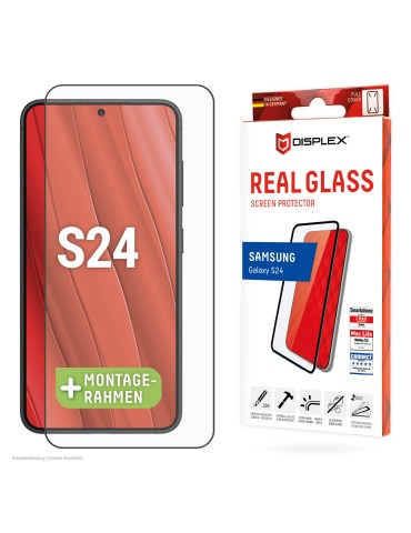 DISPLEX Full Cover Panzerglas (10H) für Samsung Galaxy S24 Eco-Montagerahmen, volle Displayabdeckung, Tempered Glas, kratzer-res