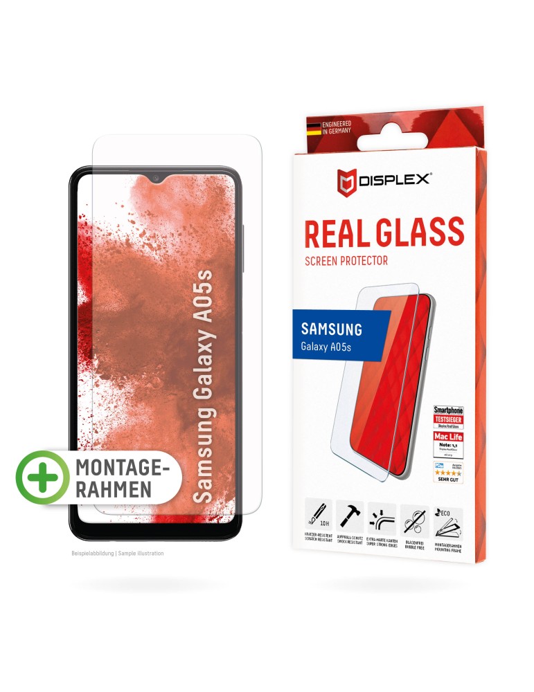 DISPLEX Panzerglas 2D/ Clear (10H) für Samsung Galaxy A05s Eco-Montagerahmen, Tempered Glas, kratzer-resistente Schutzfolie, hül