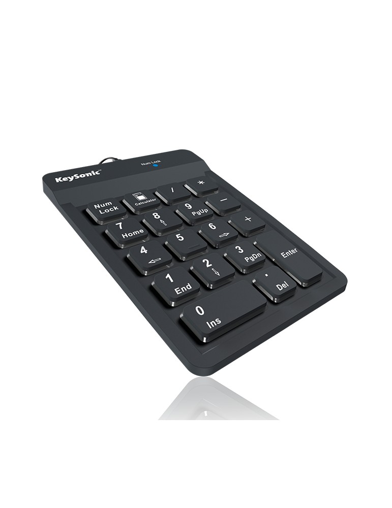 KeySonic ACK-118BK Nummernblock aus Silikon Staub- Und Spritzwassergeschützt, Einziehbares USB Kabel