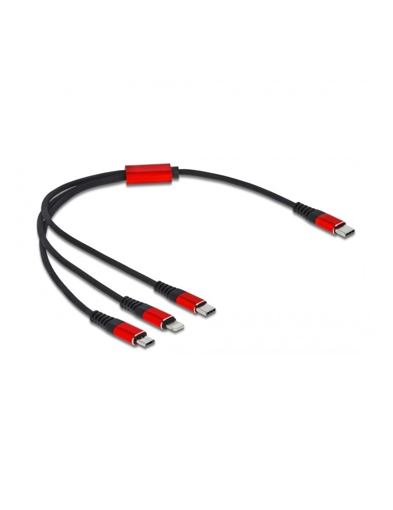 Delock USB Ladekabel 3 in 1 USB Type-C™ zu Lightning™ / Micro USB / USB Type-C™ 30 cm schwarz / rot