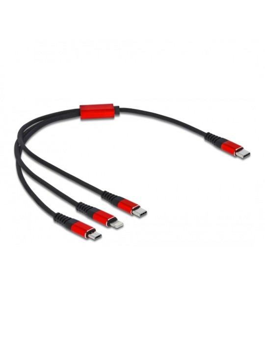 Delock USB Ladekabel 3 in 1 USB Type-C™ zu Lightning™ / Micro USB / USB Type-C™ 30 cm schwarz / rot