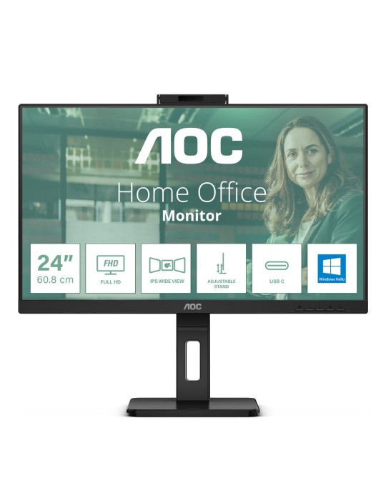 AOC 24P3CW 24 Zoll Full HD Monitor, 5 MP Webcam, höhenverstellbar, Lautsprecher (1920x1080, 75 Hz, HDMI, DisplayPort (in/out), U