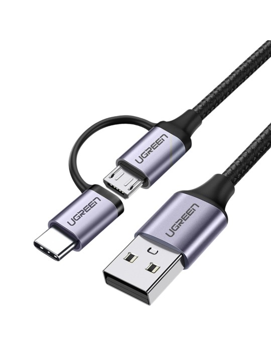 UGREEN Kabel USB-A zu Micro USB + USB-C 1m schwarz