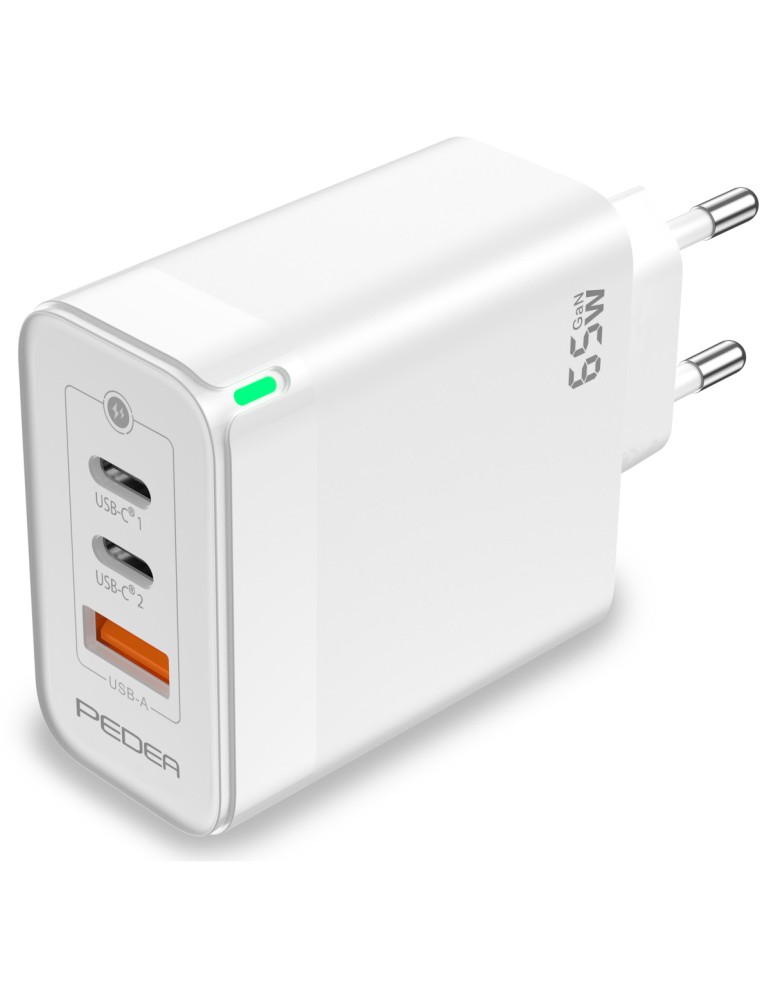 PEDEA 65W USB-C (PD) Schnellladegerät - 3-Ports GaN Mehrfach Handy-Ladegerät mit USB-C und USB-A, weiß