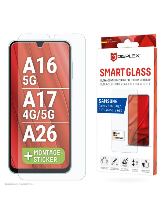 DISPLEX Smart Glasschutzfolie für Samsung Galaxy A16/A17/A26 ultra-dünn, Anti-Fingerprint Coating, Kratzer-resistent