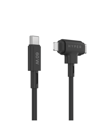 Hyper® HyperJuice Silicone USB-C auf USB-C HyperJuice Silicone USB-C auf USB-C und Lightning Hybrid 60W Kabel - Black