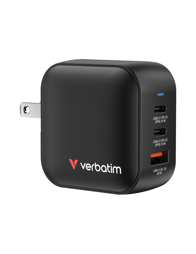 VERBATIM Mini GaN Netzladegerät 70W 3 Anschlüsse US/EU/UK ADP