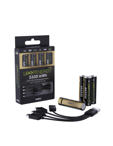 VERICO LoopEnergy 4-Pack AA PRO - Wiederaufladbare USB-C Batterie AA 1,5V 3330mWh (2220mAh) Li-Ion, USB-C, 4er Pack AA, 1 Kabel 