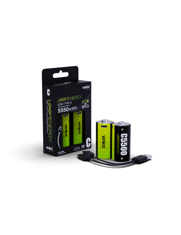 VERICO LoopEnergy Baby C 2er Pack 5500mWh / 3700 mAh, USB Type-C wiederaufladbare Batterie, Li-Ion, enthält 1 Type A zu 2 Type C