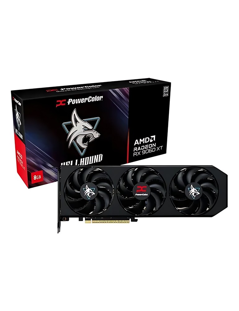 Powercolor Radeon RX 9060 XT Hellhound 8GB OC Grafikkarte - 8GB GDDR6, 2x HDMI, 2x DP