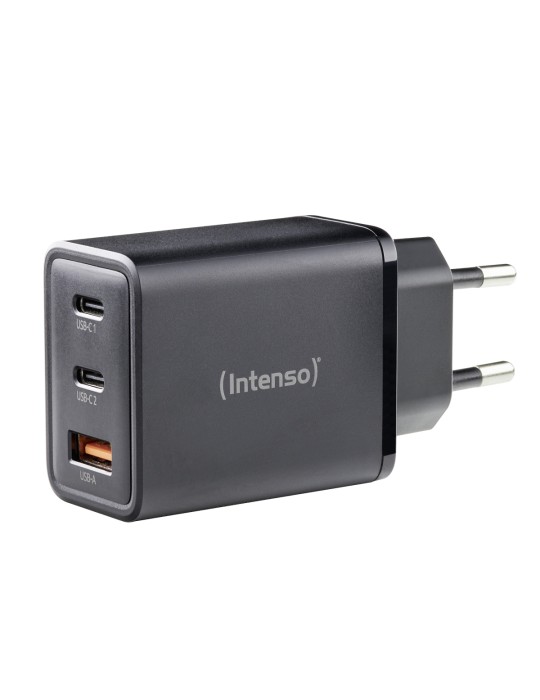 Intenso Power Adapter W65ACC Gan, Schwarz 65 Watt Netzteil, Zwei USB-C Anschlüsse und einem USB-A Anschluss
