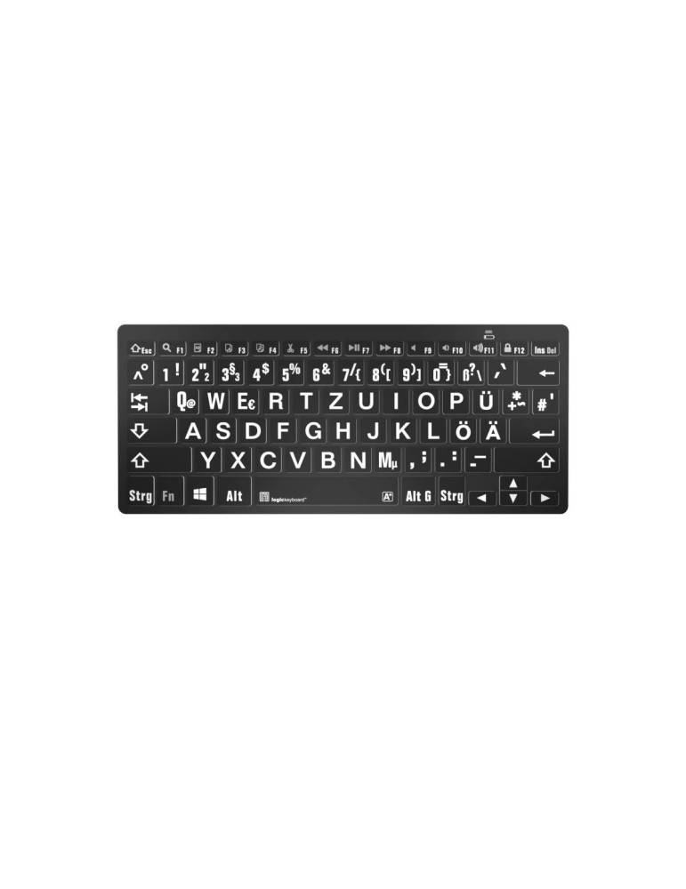 LogicKeyboard PC Bluetooth Großdruck-Tastatur Weiß auf Schwarz, Mini Layout