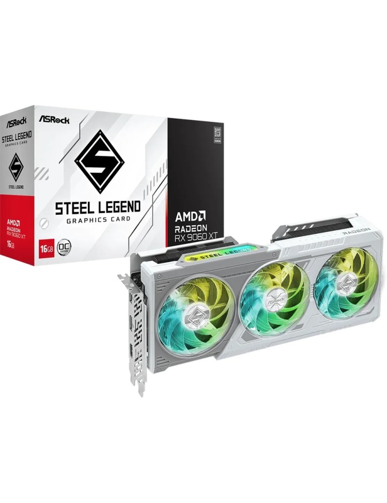 ASRock Radeon RX 9060 XT 16GB Steel Legend OC Grafikkarte - 16GB GDDR6, 2x HDMI, 2x DP