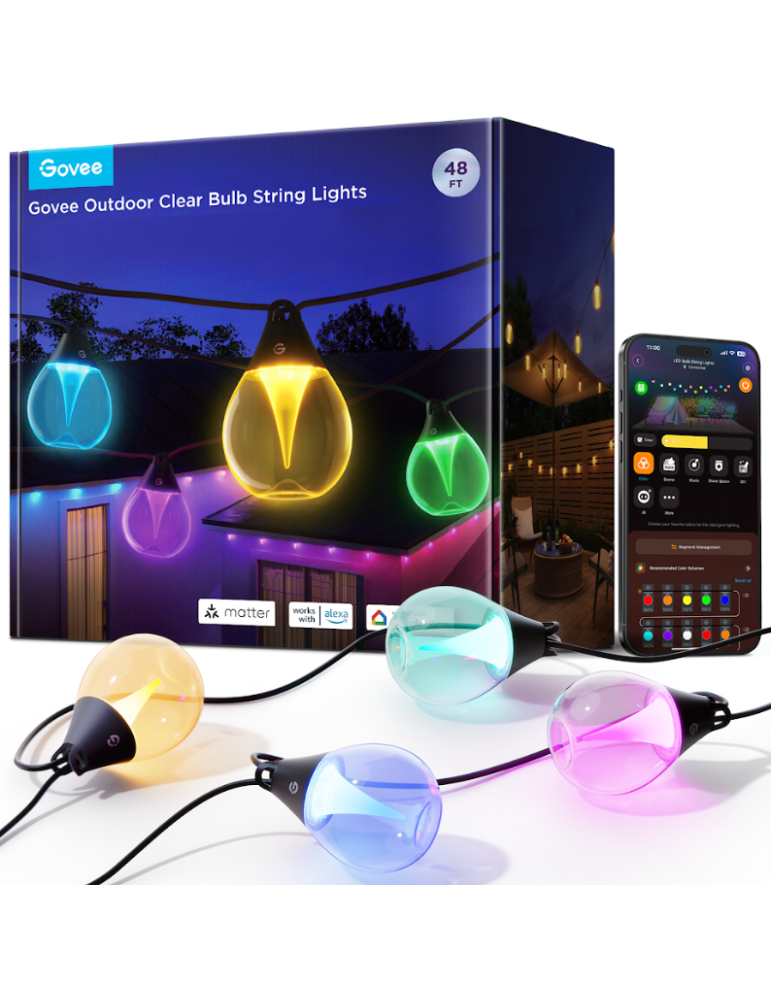 Govee - LED RGBICW Dimmbare Outdoor-Deko-Lichterkette - 16m Gesamtlänge