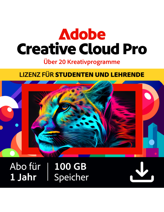 Adobe Creative Cloud Pro STE | Studierende und Lehrende | 1 Jahr | 100GB | PC/Mac