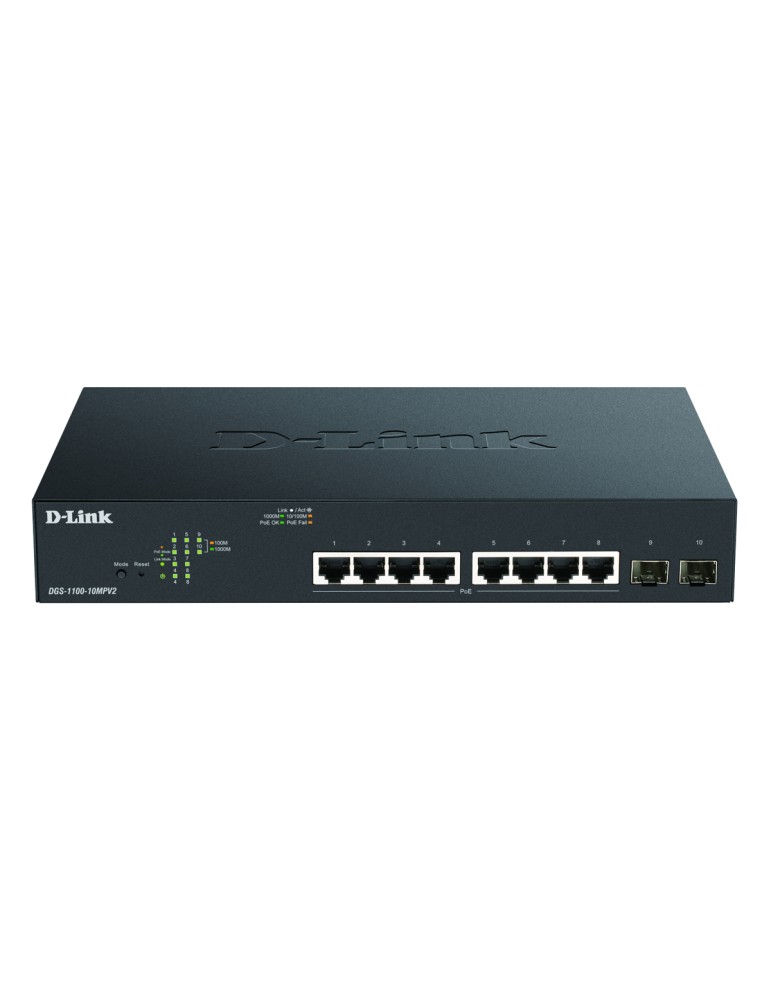 D-Link DGS-1100-10MPV2 Smart Managed Switch [8x Gigabit Ethernet PoE+, 130W, 2x SFP]