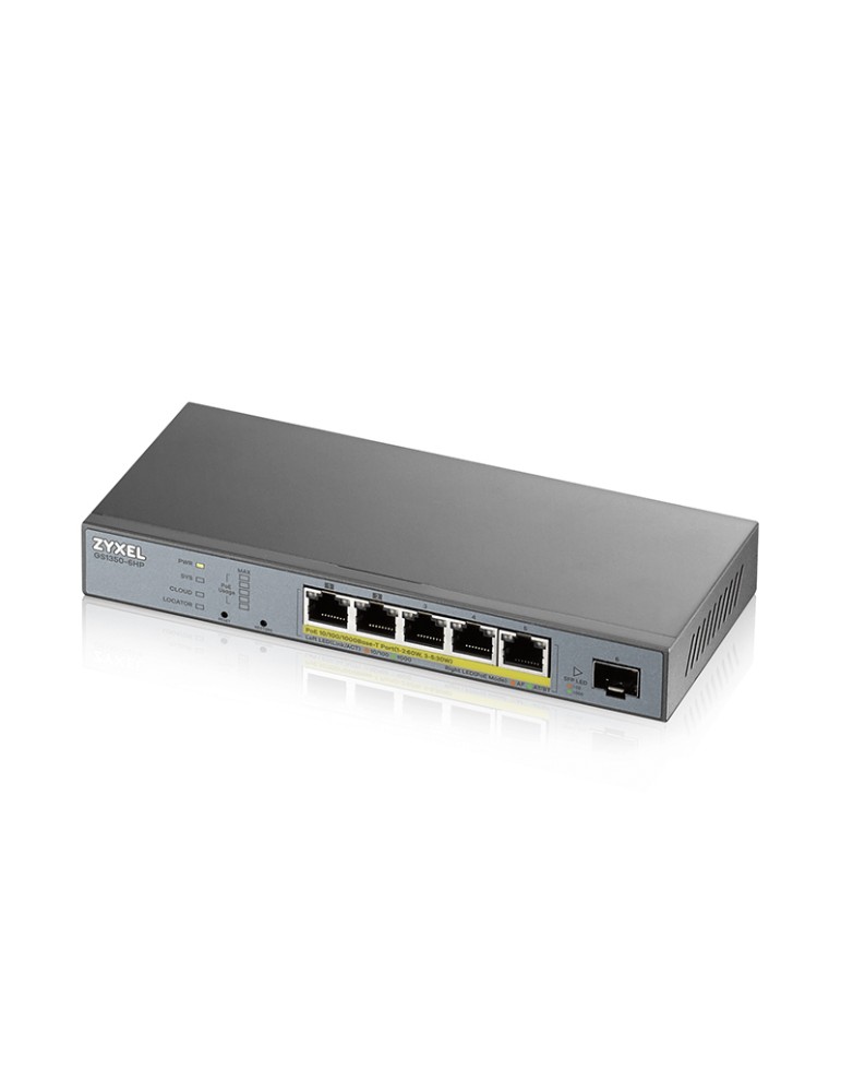 Zyxel GS1350-6HP Smart Managed Switch 5x Gigabit Ethernet (3x PoE+/2x PoE++ max. 60 Watt), 1x SFP, Long Range, inkl. 1 Jahr Nebu