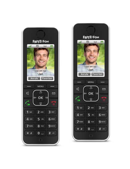 2er Pack FRITZ!Fon C6 DECT-Telefon, Schwarz [Farbdisplay 180 ppi, beleuchtete Tastatur]