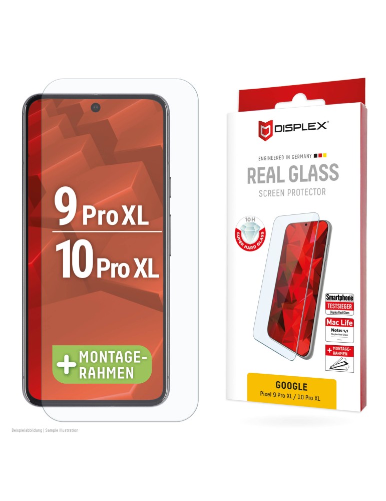DISPLEX Panzerglas (10H) für Google Pixel 9 Pro XL/10 Pro XL Eco-Montagerahmen, Tempered Glas, kratzer-resistente Schutzfolie, h
